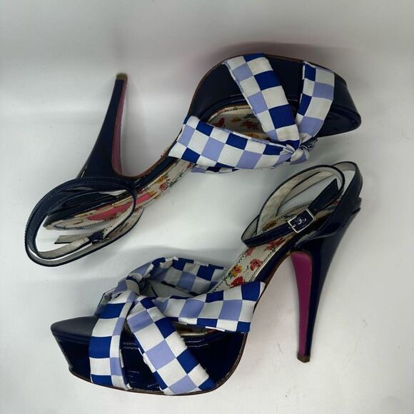 Betsey Johnson Plaid Knotted Patent Leather Platform Heel - Picture 5 of 8